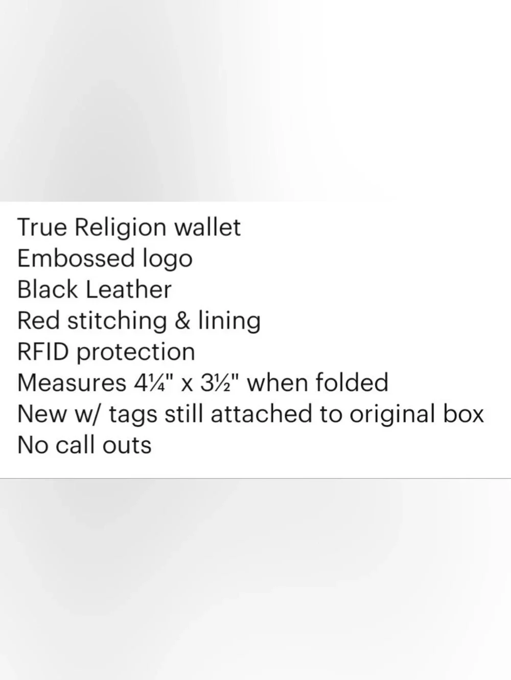 True Religion Black Leather Wallet w/ Red Stitching & Lining NWT